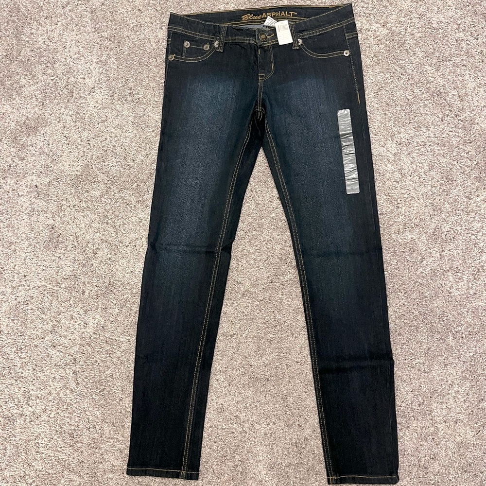 Blue Asphalt, size M, dark wash skinny jeans.